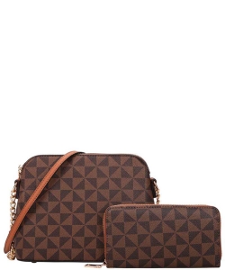 2in1 Smooth Checker Crossbody Bag with Matching Wallet Set 007-8232w BROWN